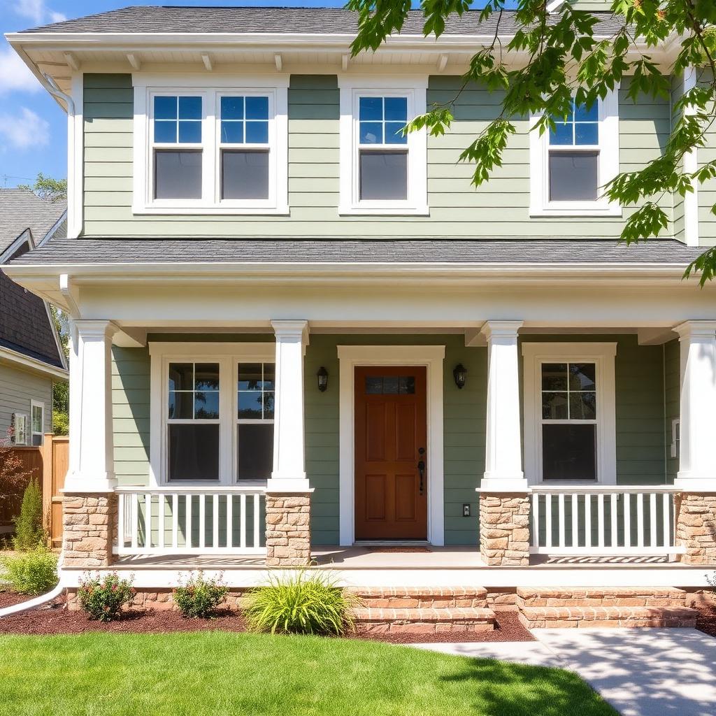 Sage green craftsman home