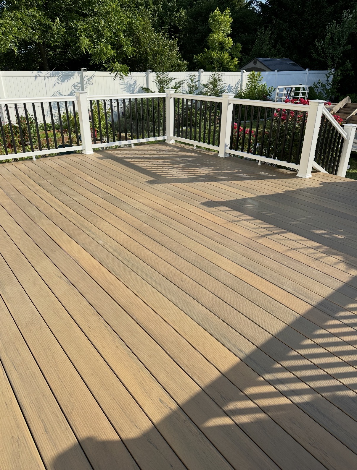 New composite deck with white railings